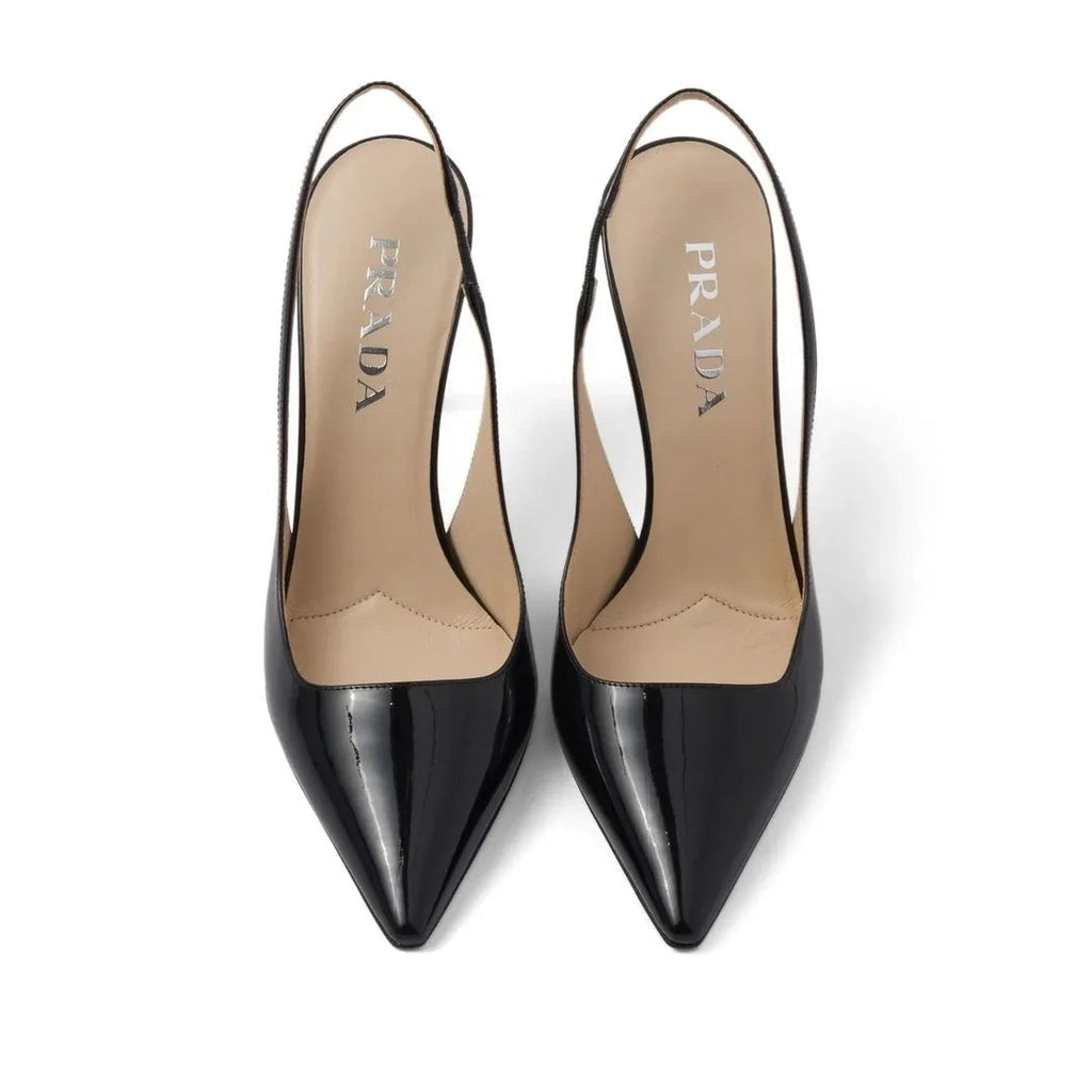 Prada Spazzolato Padded Triangle Logo Slingback Flats - Black