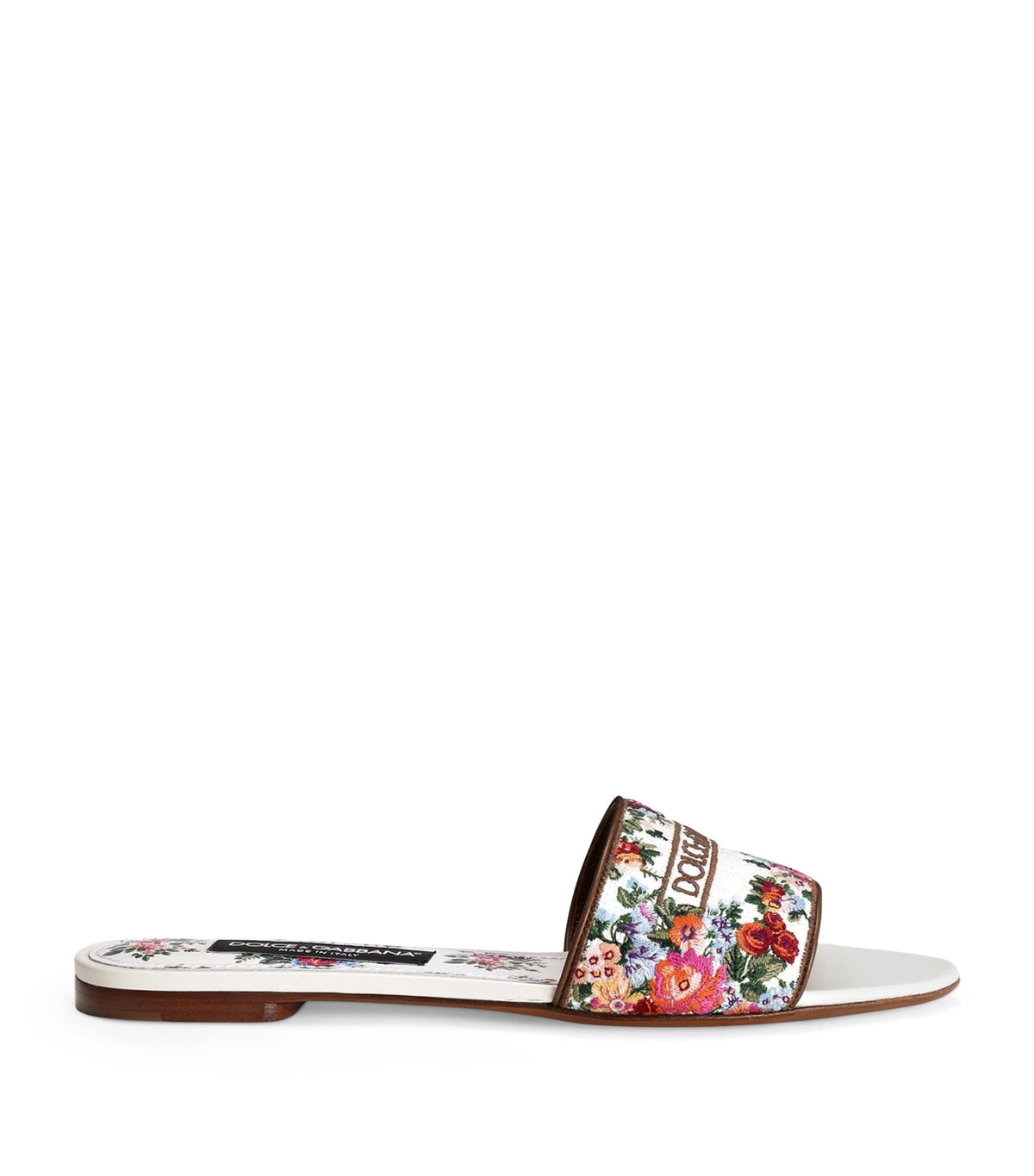 Dolce&Gabbana Leather Embroidered Floral Slides