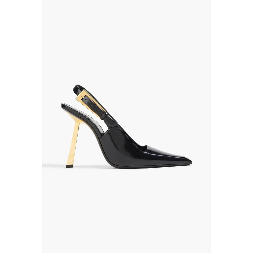 Saint Laurent P.A.R.I.S. Slingback Pumps Marron Glace - Silver/Black
