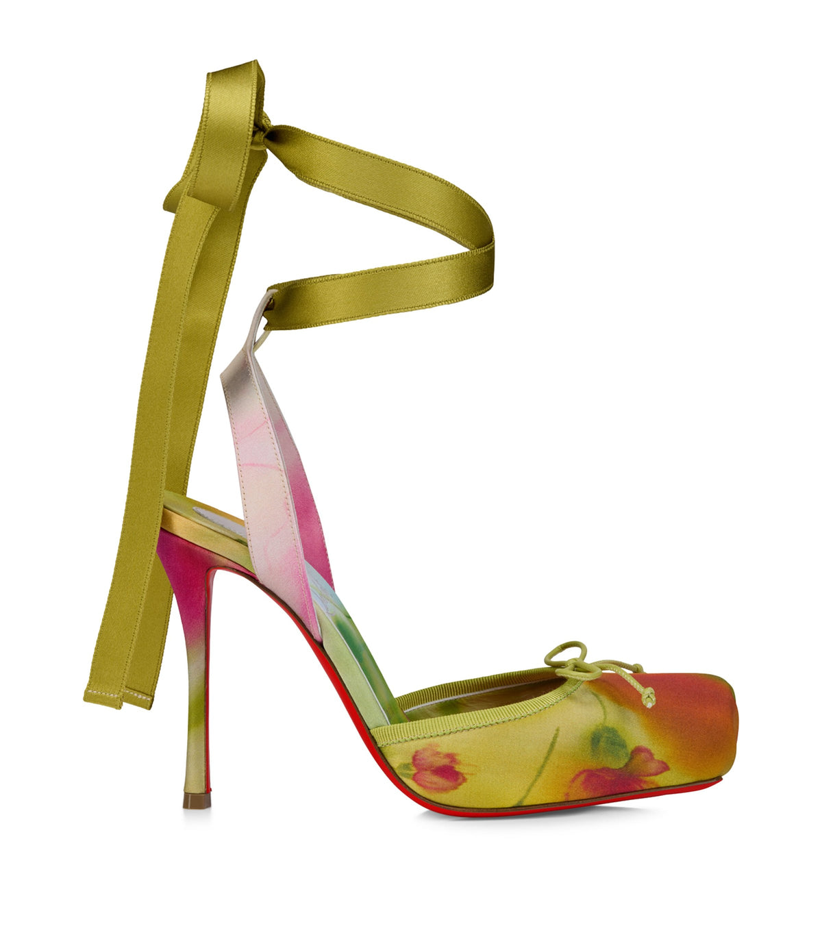 Christian Louboutin Cassia Lace-Up Botanica Satin Pumps 100