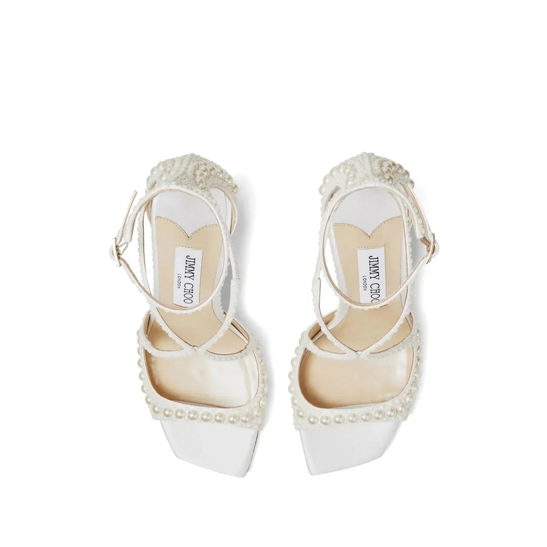 Jimmy Choo Azia 95 Heeled Sandal - White (pearl-embellished)