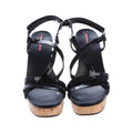 Prada Patent Leather Wedge Sandals - Black (cork wedge, strappy variant)