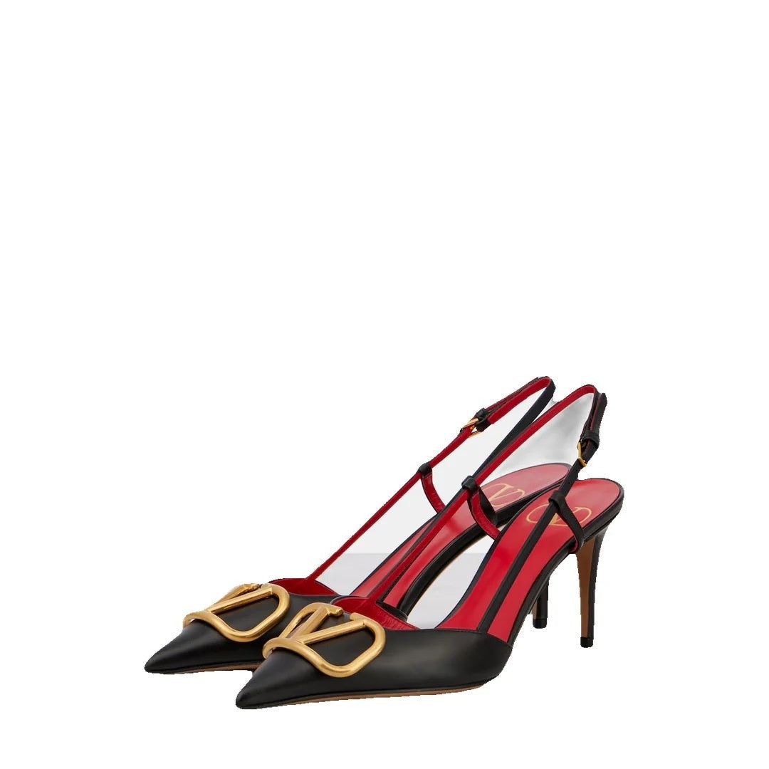 Valentino Garavani Vlogo Signature 80 Leather Slingback Pumps - Black/Red
