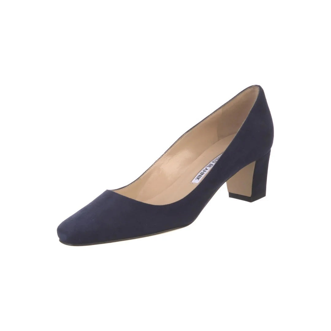 Manolo Blahnik BB Pointed-Toe Pumps - Navy (different model - block heel)