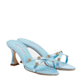 Manolo Blahnik Crystal-Embellished Satin Mules - Light Blue