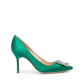 MANOLO BLAHNIK HANGISI CRYSTAL-BUCKLE PUMPS GREEN