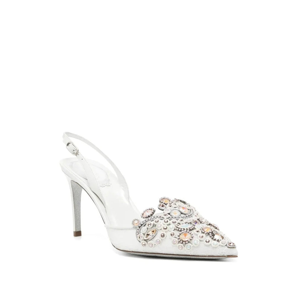 RENÉ CAOVILLA VENEZIANA 50MM CRYSTAL SLINGBACK PUMP WHITE