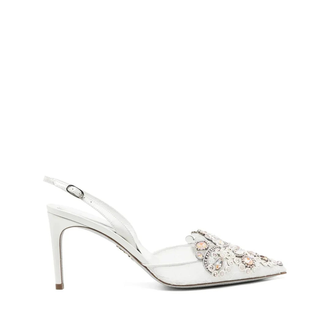 RENÉ CAOVILLA VENEZIANA 50MM CRYSTAL SLINGBACK PUMP WHITE