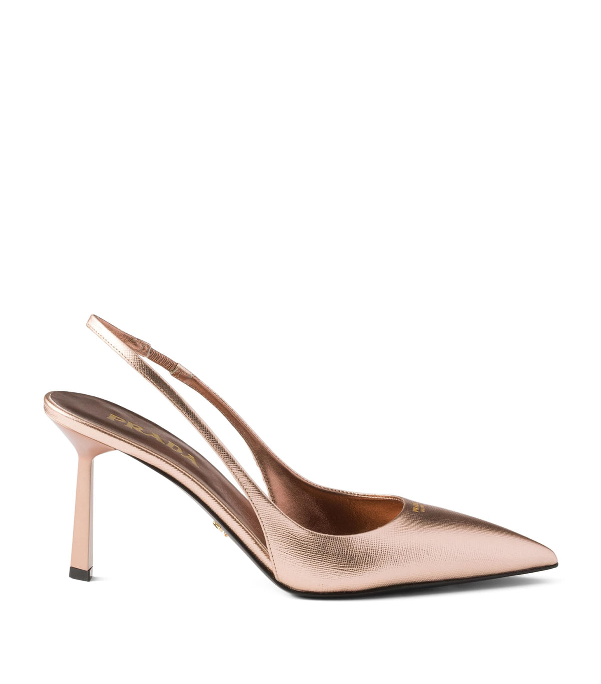Prada Metallic Saffiano Leather Slingback Heels 75