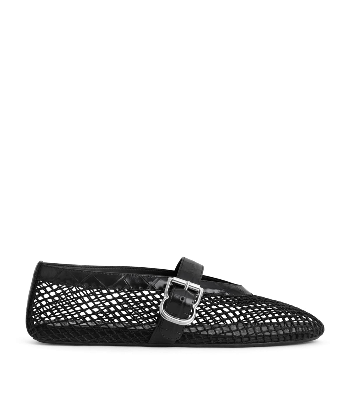 Alaïa Croc-Embossed Leather Mesh Ballet Flats