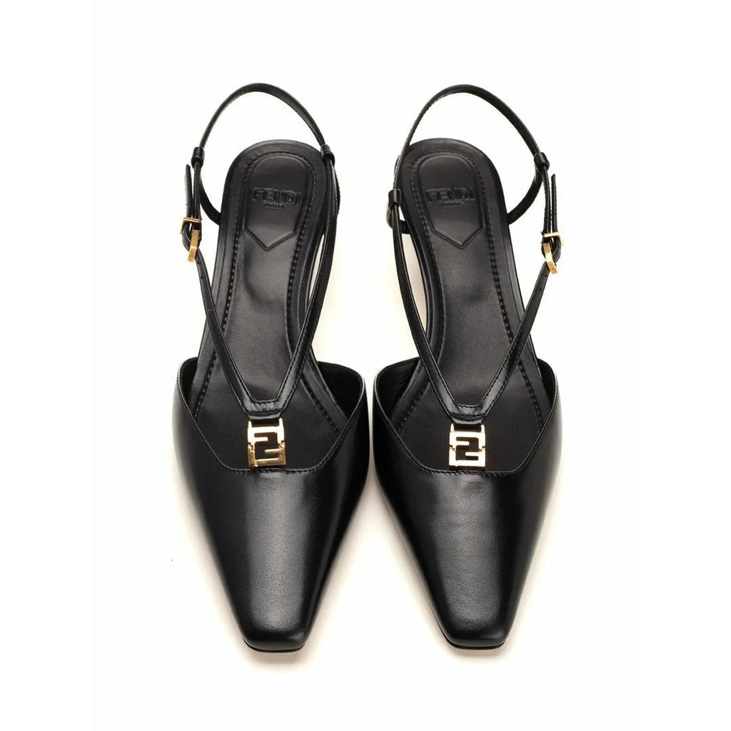 Fendi FFold Paneled Leather Slingback Flats - Black