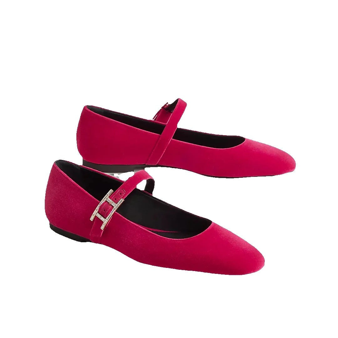 Hermès Jane Ballet Flat Beige - Red/Fuchsia