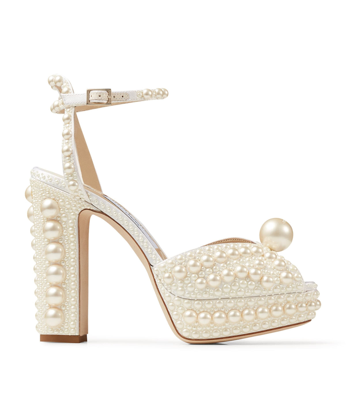 Jimmy Choo Sacaria 120 Pearl-Embellished Satin Platform Sandals