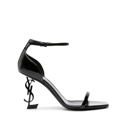 Saint Laurent Opyum Patent Leather Sandals - Black with black heel logo