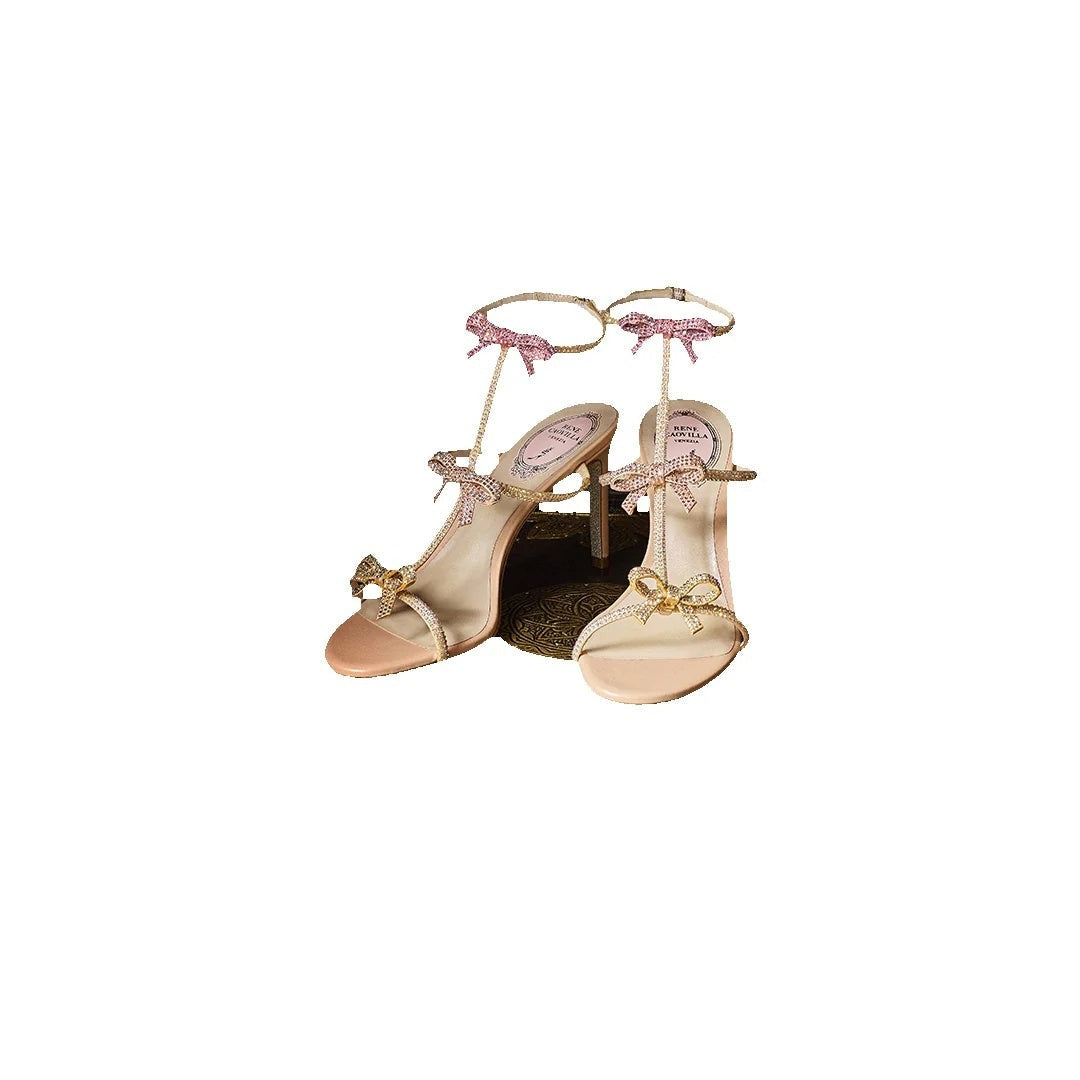 René Caovilla Eden Nude Sandal 80 - Pink with Bows