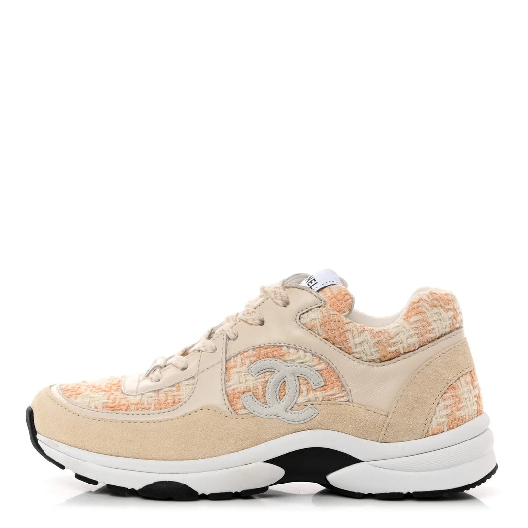 CHANEL TWEED SUEDE CALFSKIN CC SNEAKERS ORANGE