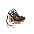 PRADA CROCHET WEDGE WOVEN PLATFORM SANDALS BLACK