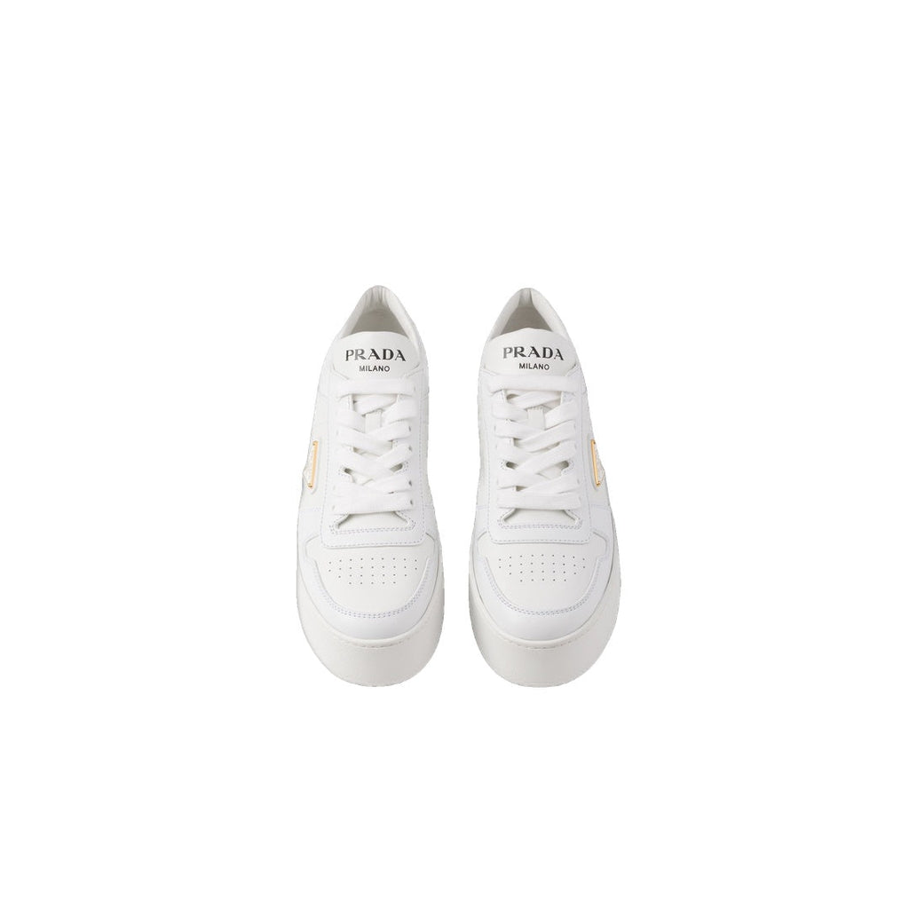 PRADA LEATHER AND FABRIC SNEAKERS WITH TWO TONES WHITE