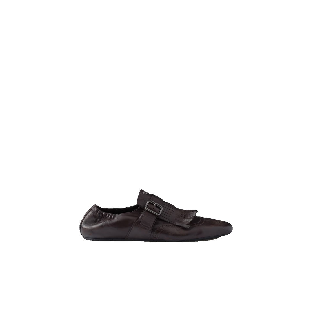 PRADA SHUFFLE MONK STRAP SHOES BROWN