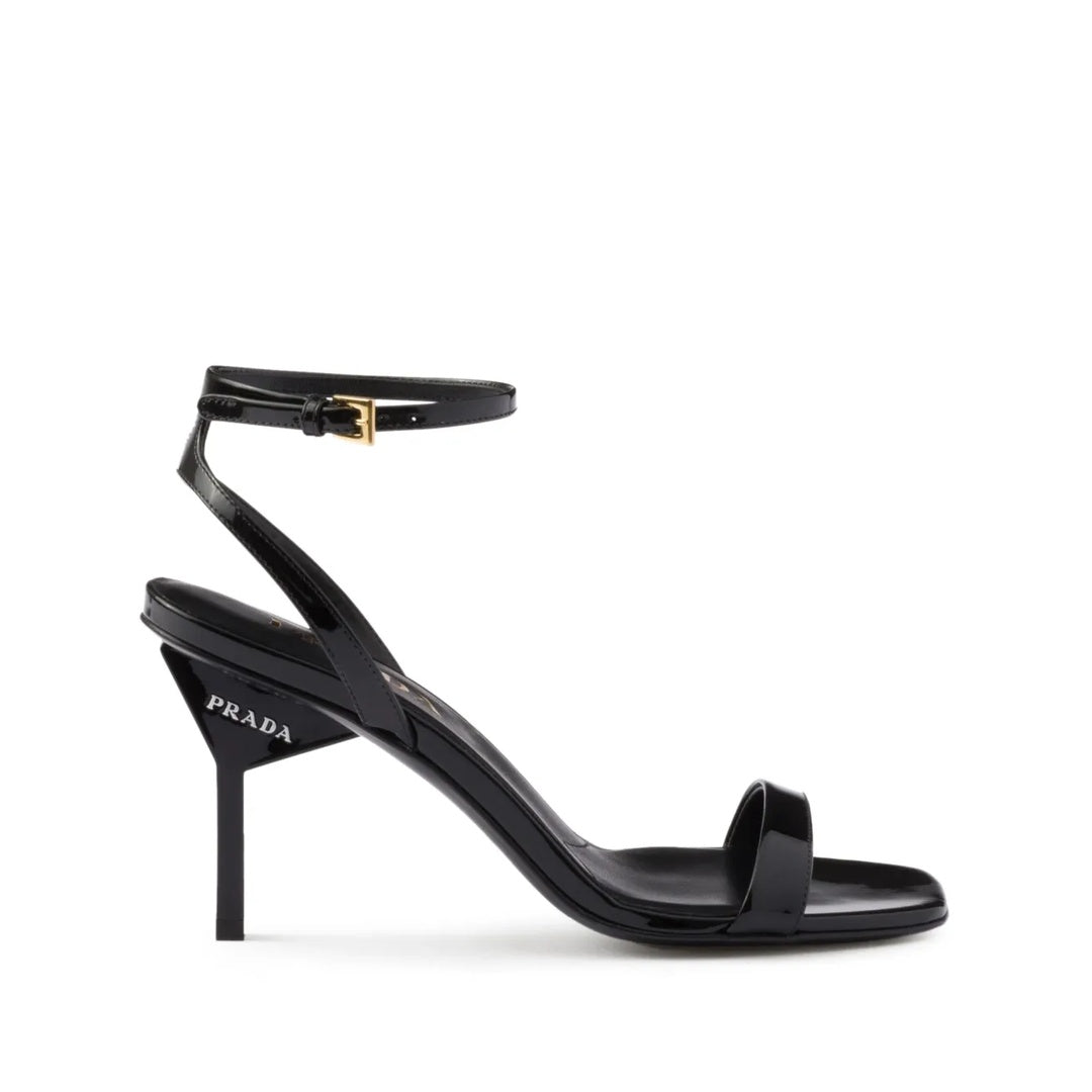 PRADA PATENT LEATHER WEDGE SANDALS BLACK