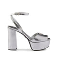 PRADA LEATHER SANDALS BLOCK HEEL OPEN TOE METALLIC