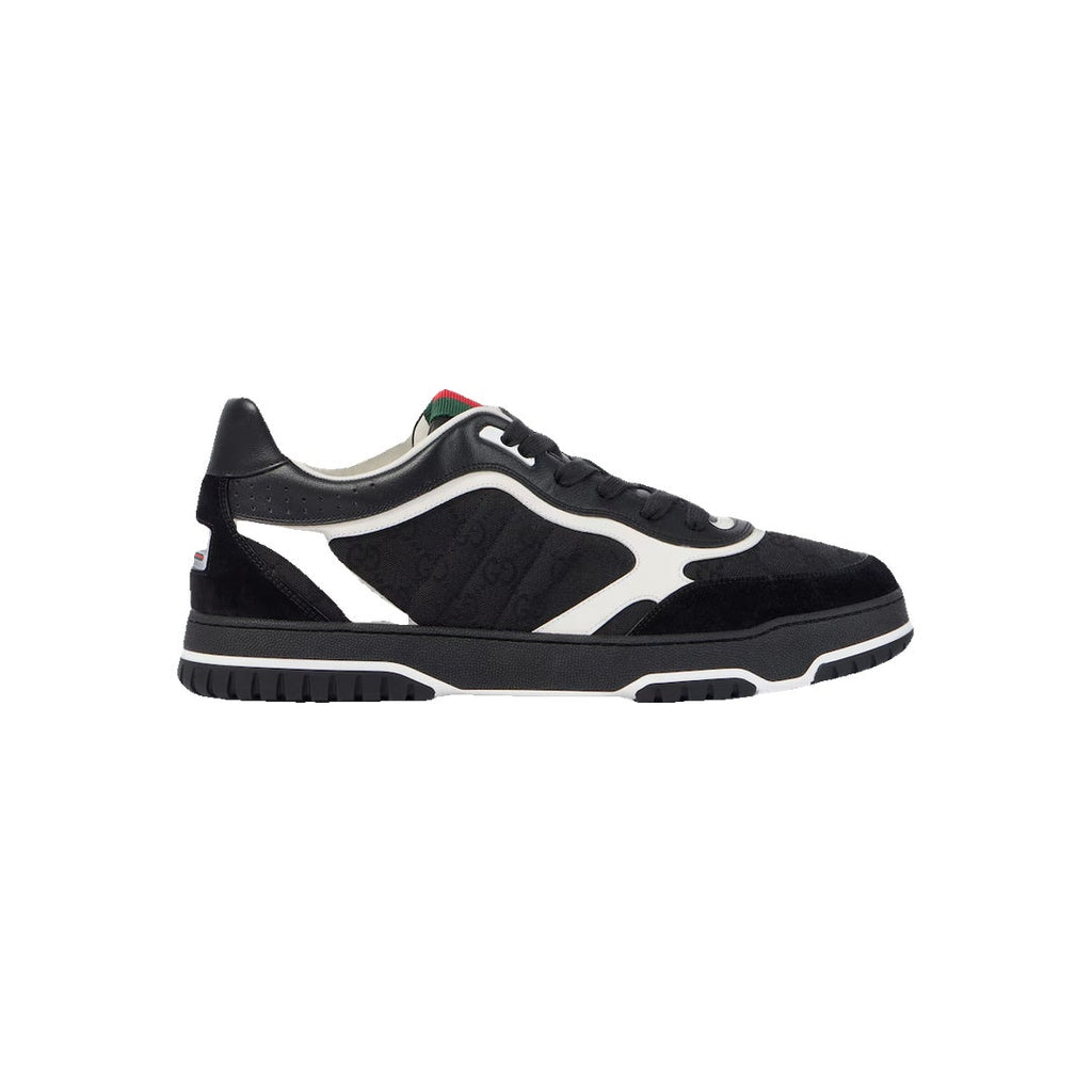 GUCCI RE-WEB SUEDE AND WEBBING-TRIMMED CANVAS AND LEATHER SNEAKERS BLACK