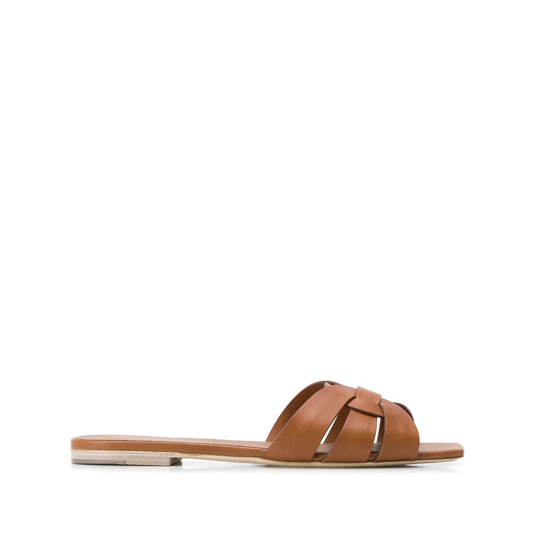 SAINT LAURENT TRIBUTE FLAT SANDALS TAN
