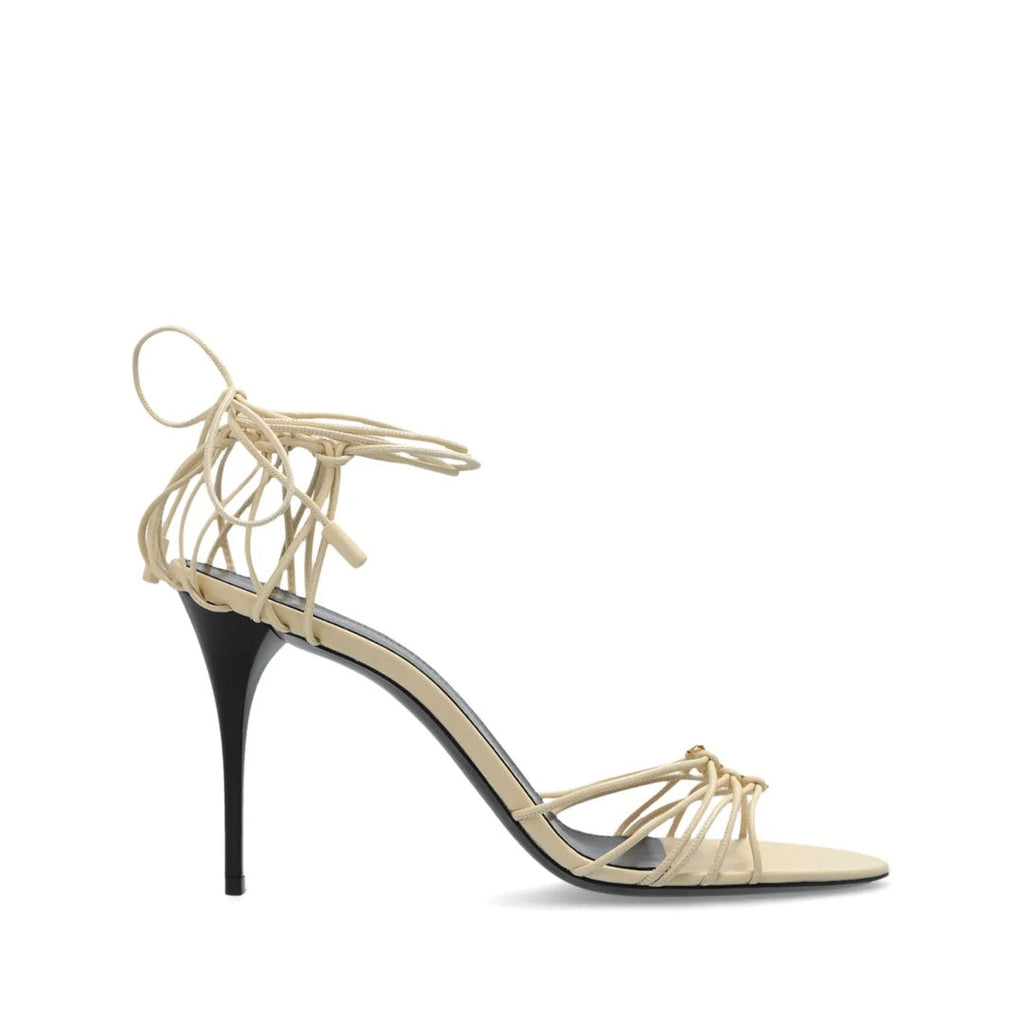 SAINT LAURENT BABYLONE TWISTED-DETAIL LEATHER SANDALS CREAM