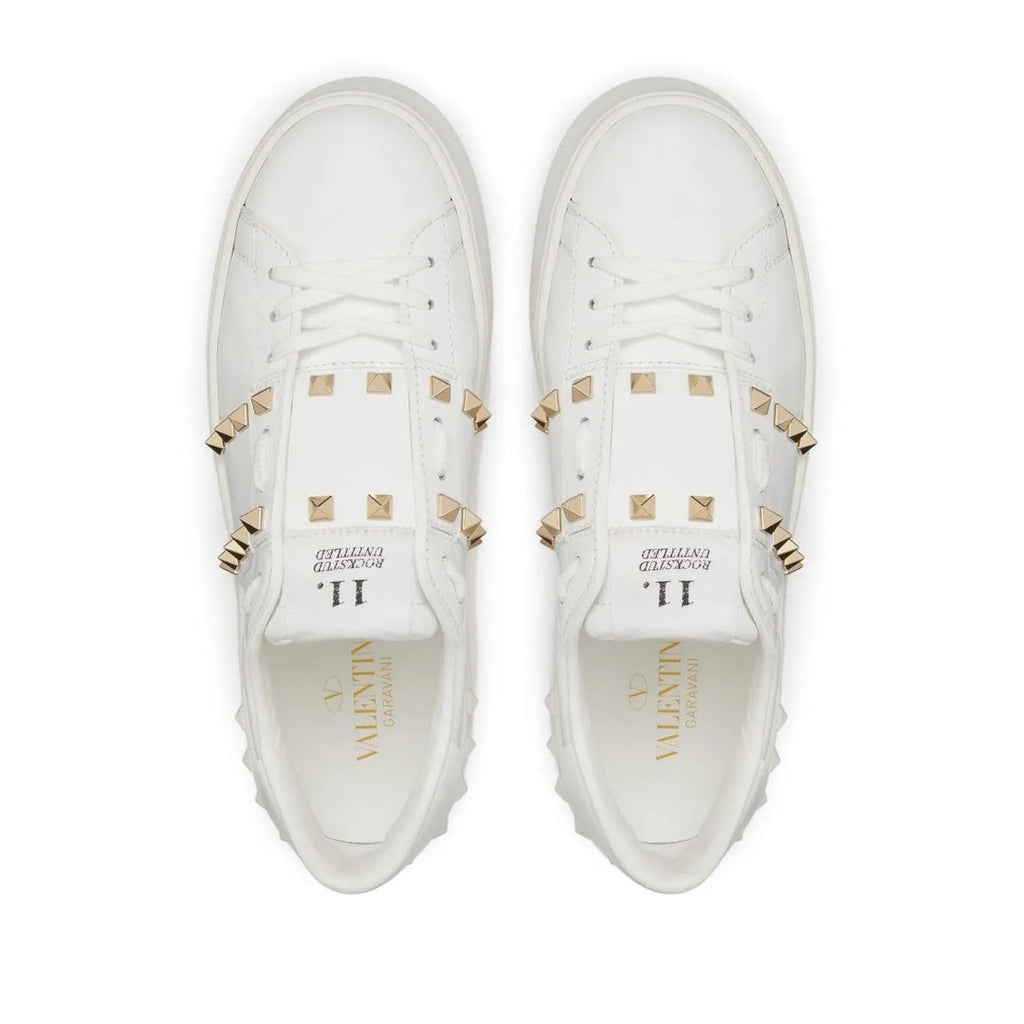 VALENTINO GARAVANI ROCKSTUD STUD LEATHER SNEAKERS WHITE