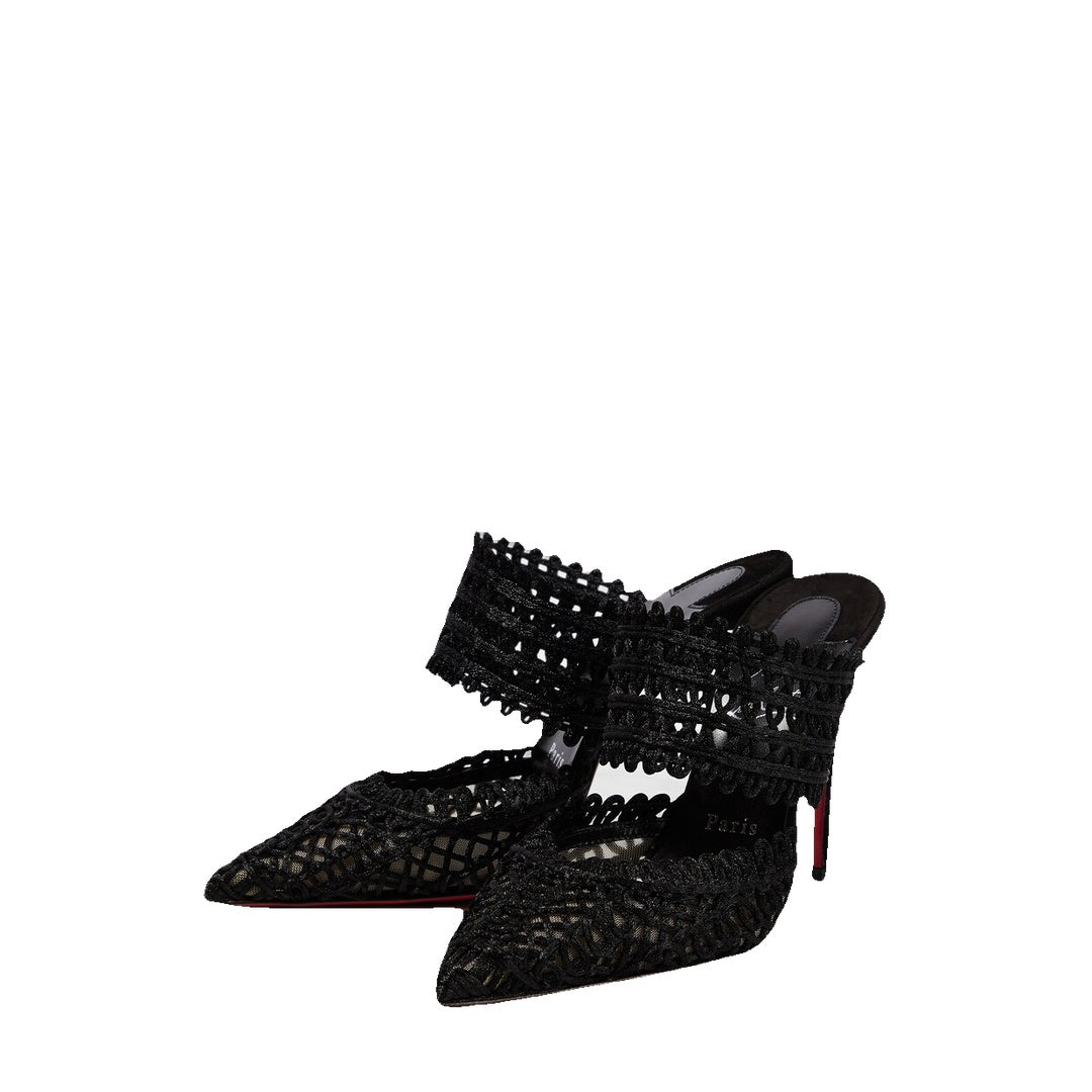 CHRISTIAN LOUBOUTIN HER IN ROMA MULE DARK CARMINE BLACK