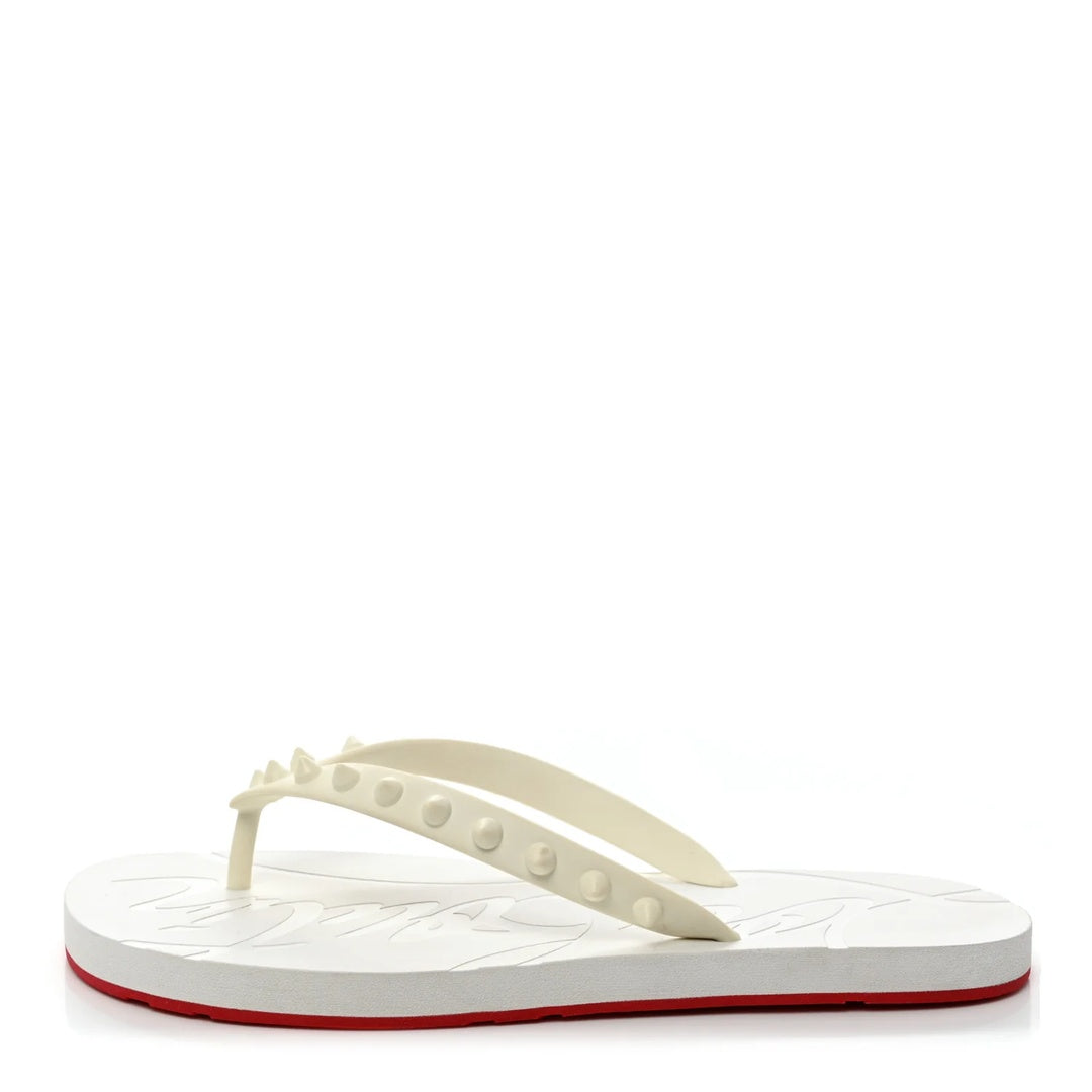 CHRISTIAN LOUBOUTIN LOUBI DONNA SPIKE FLIP FLOPS WHITE