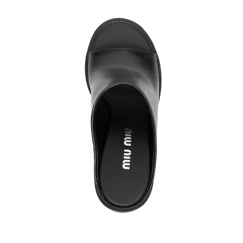 MIU MIU BOS TAURUS CALF LEATHER MULES BLACK