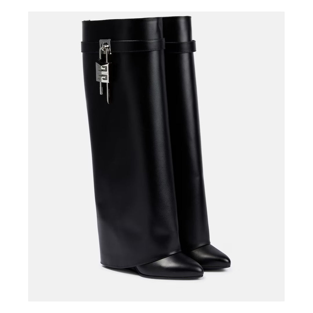 GIVENCHY SHARK PINCH LEATHER KNEE-HIGH BOOTS BLACK