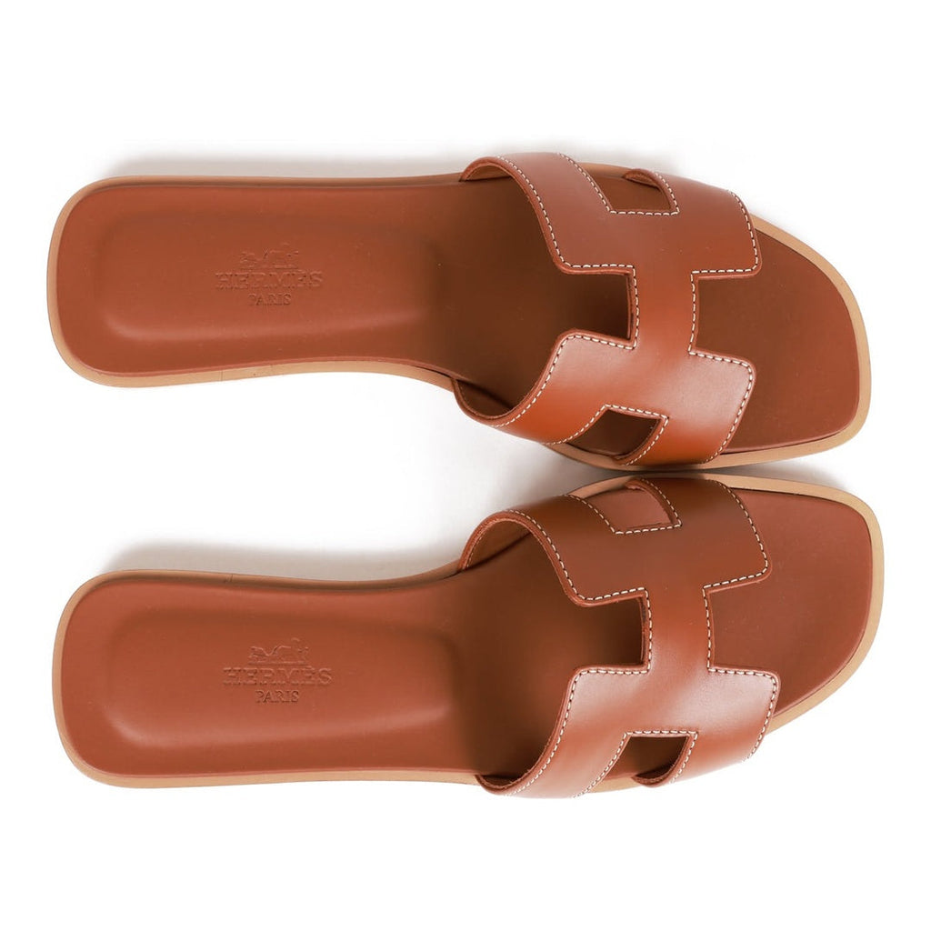HERMÈS HERMES BOX CALFSKIN ORAN SANDAL GOLD