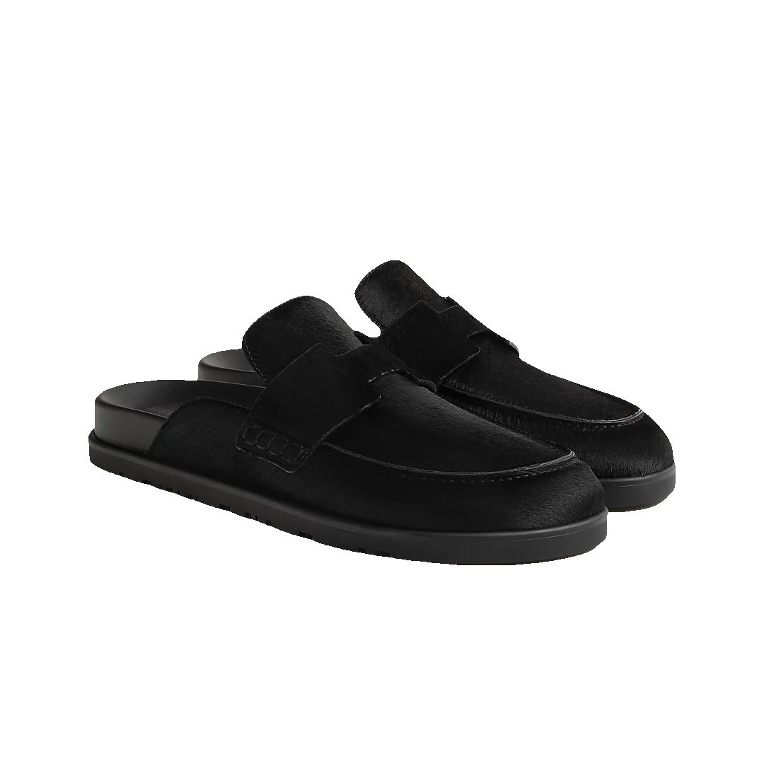 HERMÈS HERMES SUEDE CALFSKIN GO MULE BLACK