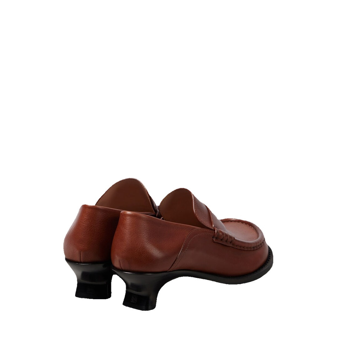 LOEWE CHAIN-EMBELLISHED LEATHER MULE LOAFERS BROWN