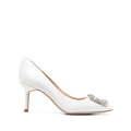 MANOLO BLAHNIK HANGISI CRYSTAL-BUCKLE PUMPS WHITE