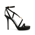 VERSACE SATIN LOGO-EMBELLISHED SANDALS BLACK