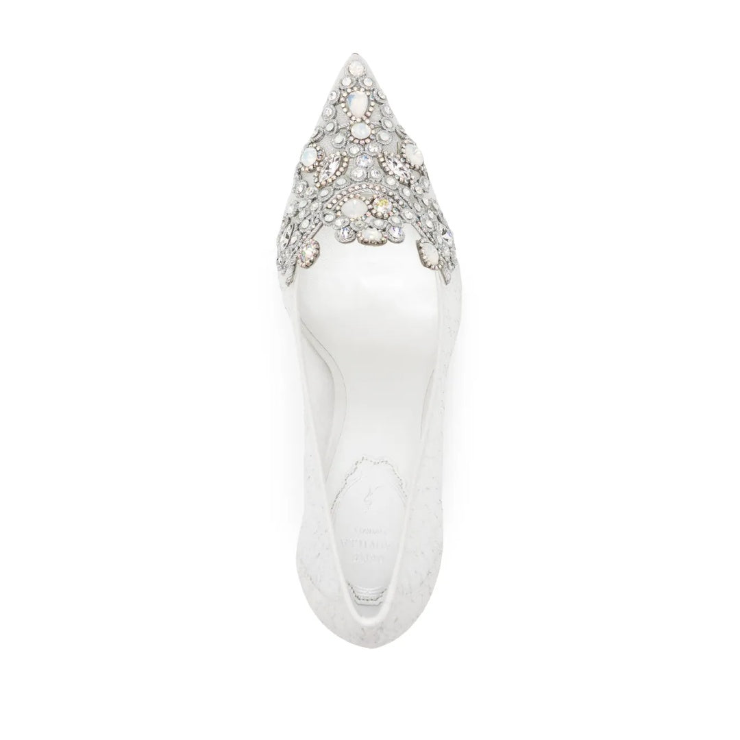 RENÉ CAOVILLA VENEZIANA GOLDEN LACE CRYSTAL SLINGBACK PUMP WHITE