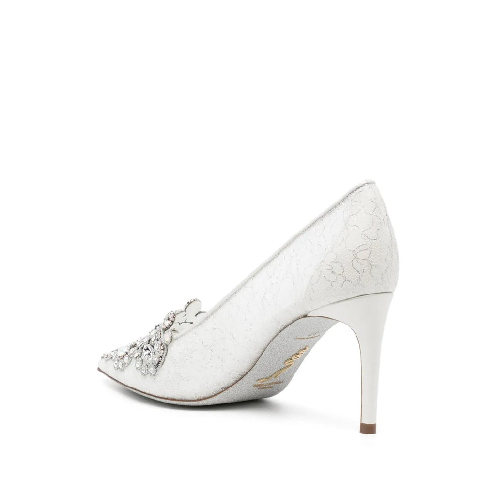 RENÉ CAOVILLA VENEZIANA GOLDEN LACE CRYSTAL SLINGBACK PUMP WHITE
