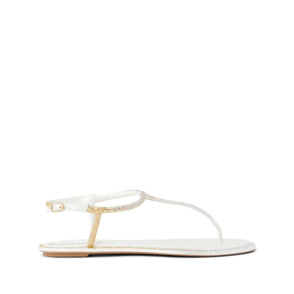 RENÉ CAOVILLA DIANA CRYSTAL FLAT SANDAL WHITE
