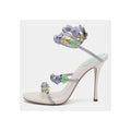 RENÉ CAOVILLA SATIN SANDAL ANKLE STRAP RHINESTONE MULTICOLOR